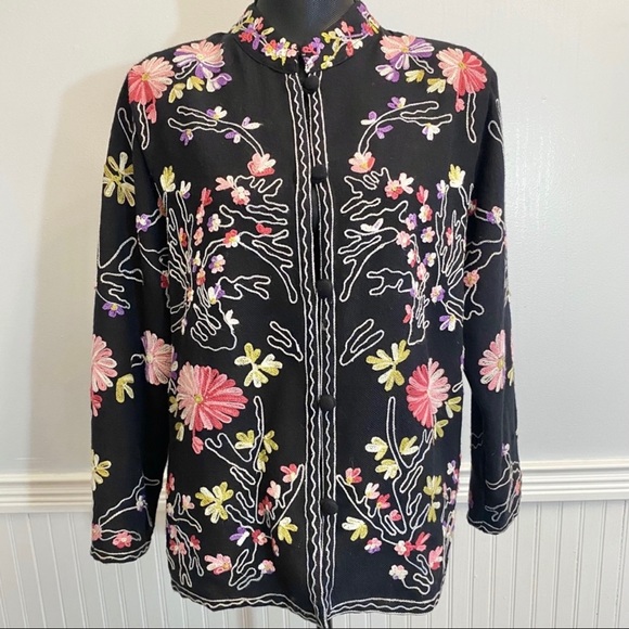 Boston Proper Blazer Black heavily embroidered Sm - Picture 1 of 4